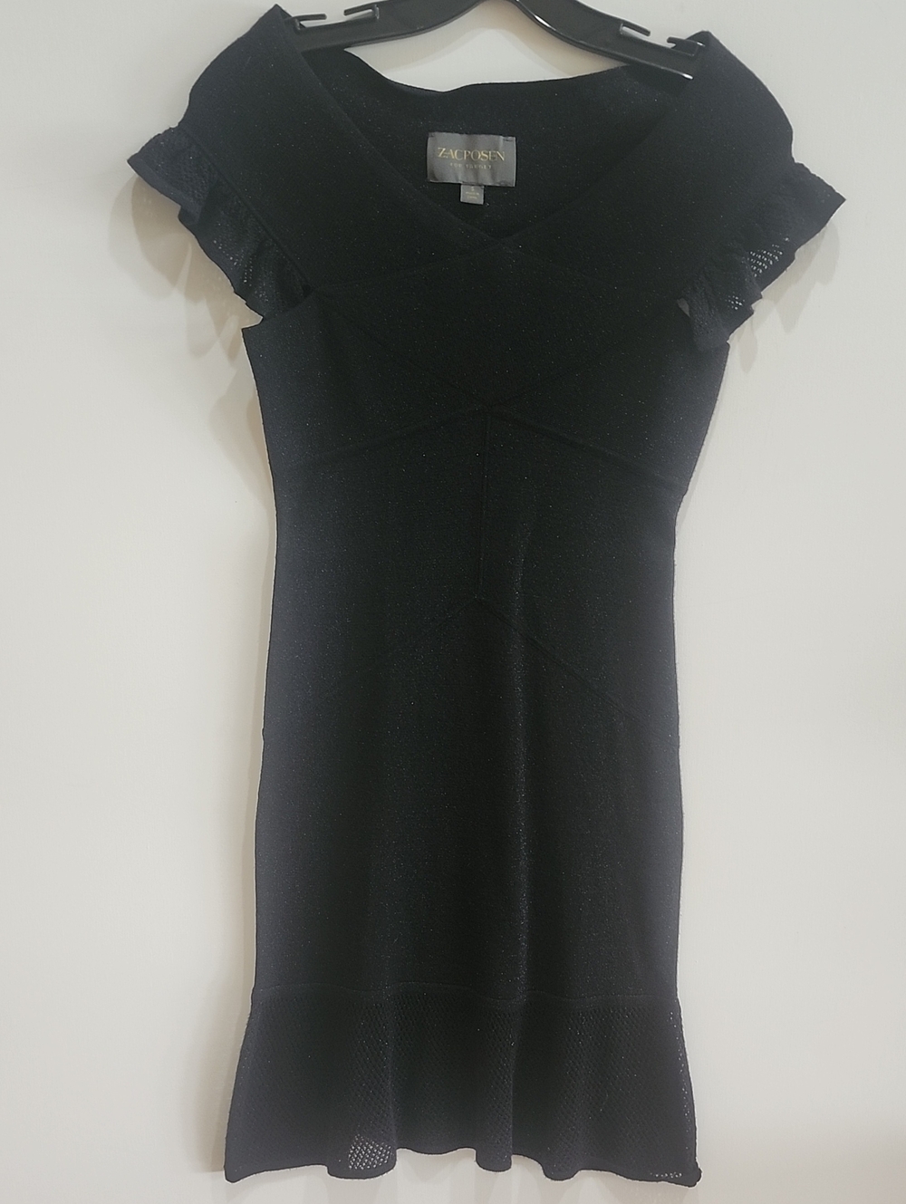 Zac Posen for Target Black V-Neck Knit Mini with Ruffle Cap Sleeves